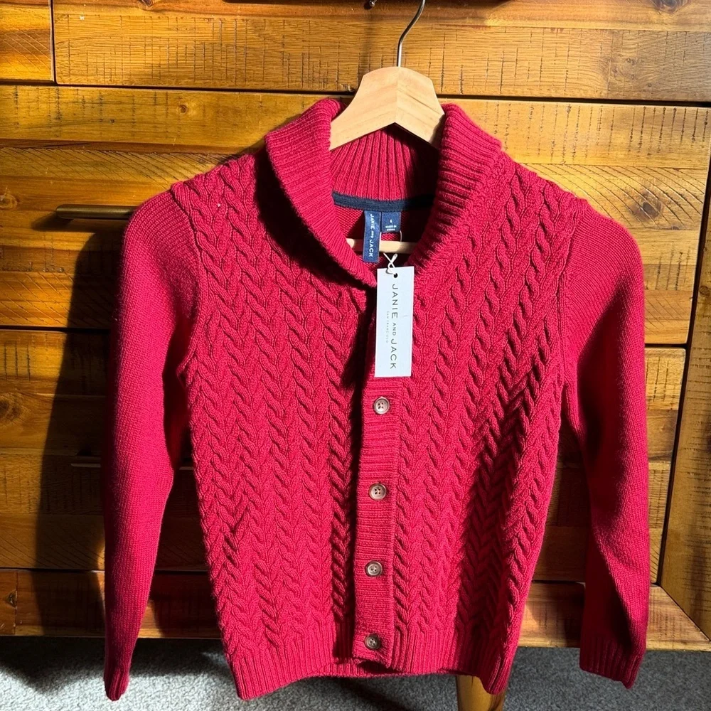 NWT Janie and Jack Boys Cable Knit Shawl Cardigan